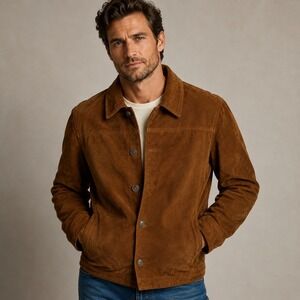 Torras Serra Mens Brown Sheepskin Suede Leather Button Front Jacket EU 50 US M/L